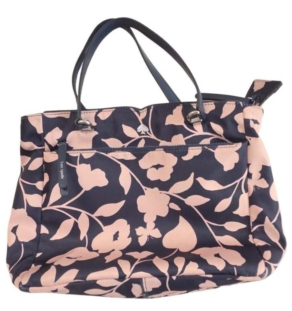 Kate Spade Floral Nylon Tote Bag Navy Blue Pink